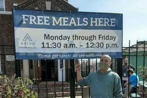 Image highlighting Avivo's meal giveaway program at 1825 Chicago Avenue.