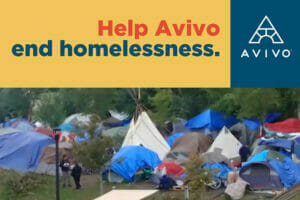Banner image for Avivo's 2021 Give to the Max Day celebration, with text that says Help Avivo End Homelessness.