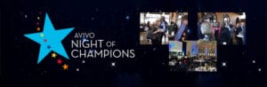 Web page banner for Night of Champions showing a collage of three photos of guests at past Night of Champions events enjoying themselves.